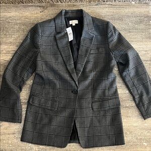 NWT Loft black and charcoal plaid long blazer